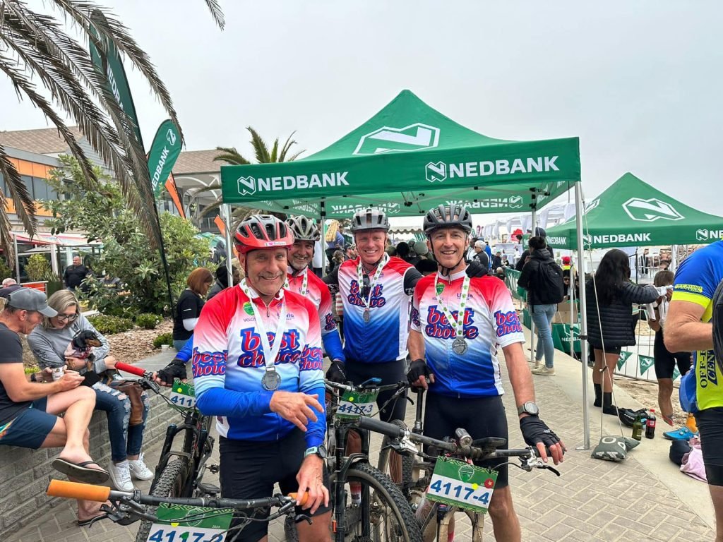 Best Choice Cycling Team Embarks on the Ultimate Desert Dash Adventure Namibia. 6 Lluvia Cycle team with Desert Dash medals.